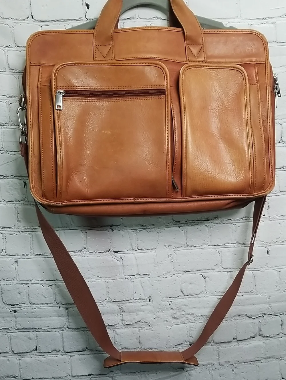 Wilson Leather Camel Briefcase Satchel Laptop Bag Large Compartments EUC